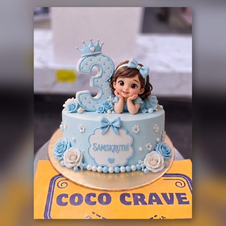 Blue Third Birthday Cake with Crown in Lahore