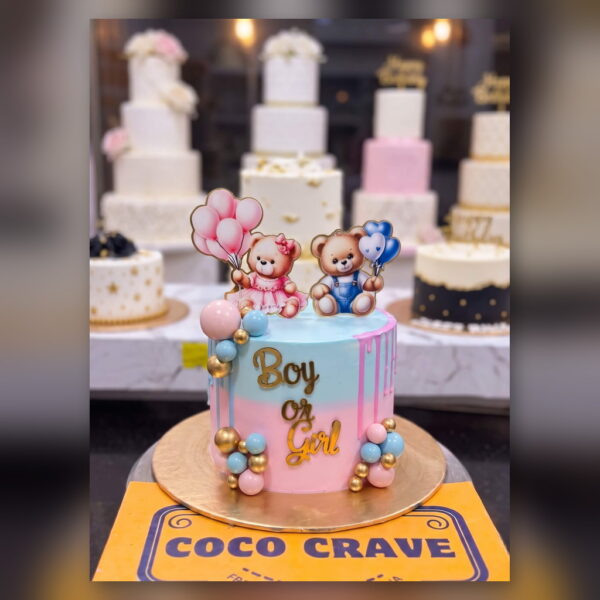 Boy or Girl Teddy Gender Reveal Cake in Lahore — delivered in Lake City, Lahore