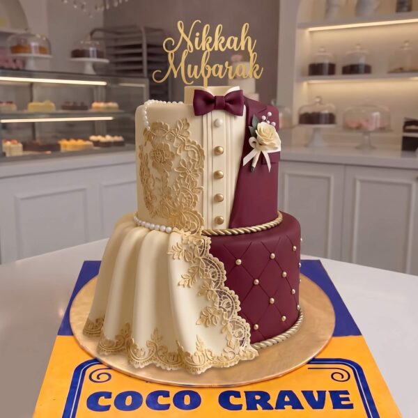 Bride and Groom Outfit Two Tier Nikkah Cake in Lahore — delivered in Lahore