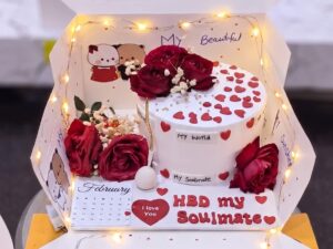 Red Hearts Cake with Roses Combo in Lahore — delivered in Lahore Bakeries, Lahore