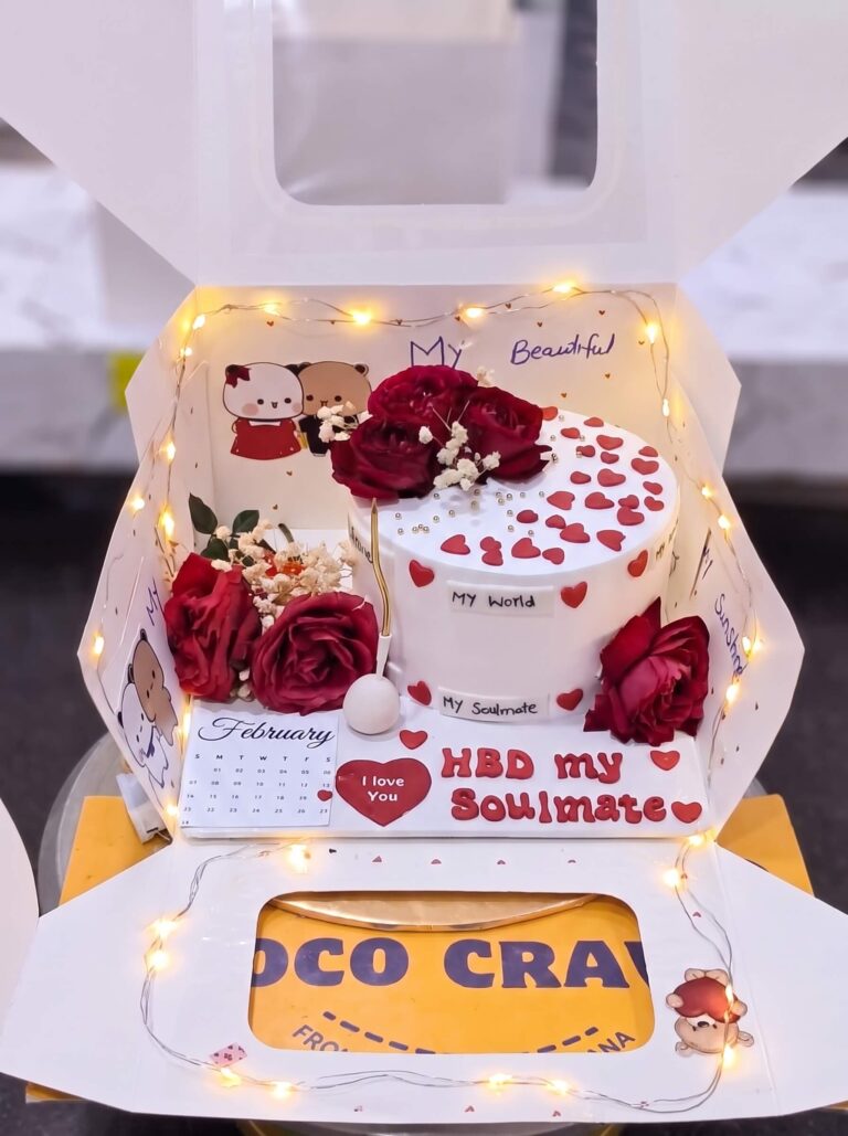 Red Hearts Cake with Roses Combo in Lahore