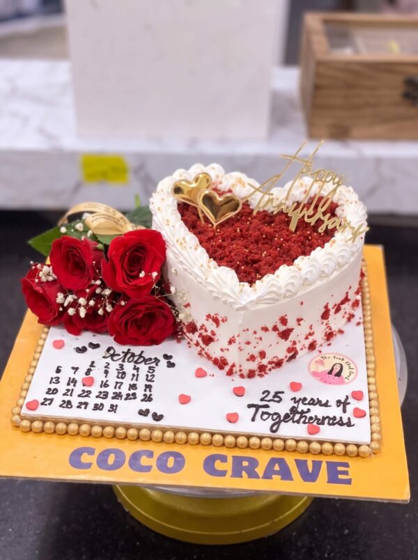Red Velvet Heart Anniversary Cake Combo in Lahore — delivered in Lahore