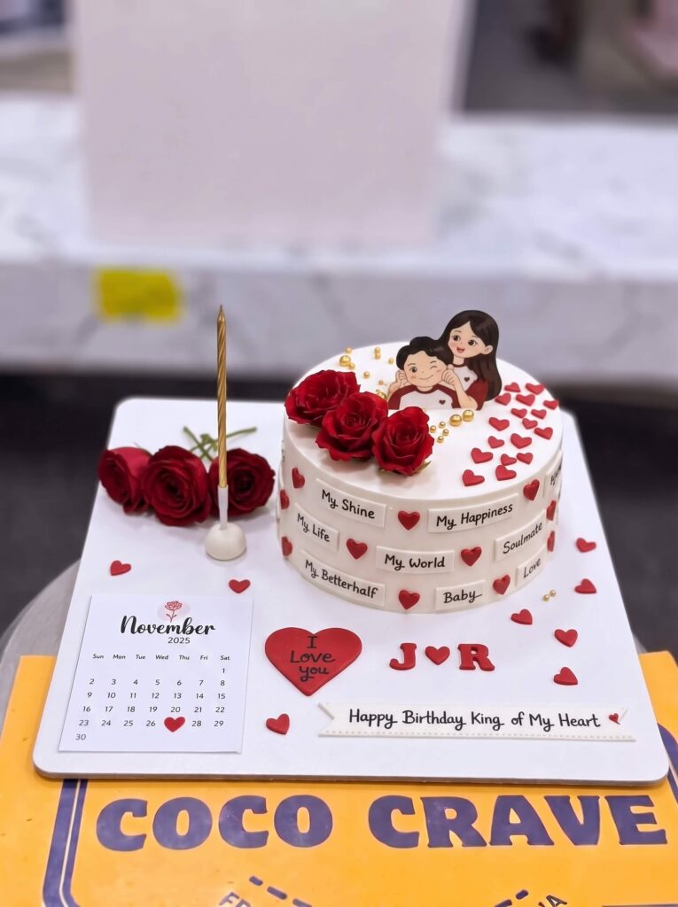 Couple Hearts Cake with Roses in Lahore