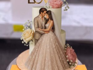 Champagne Gown Love Two Tier Walima Cake in Lahore