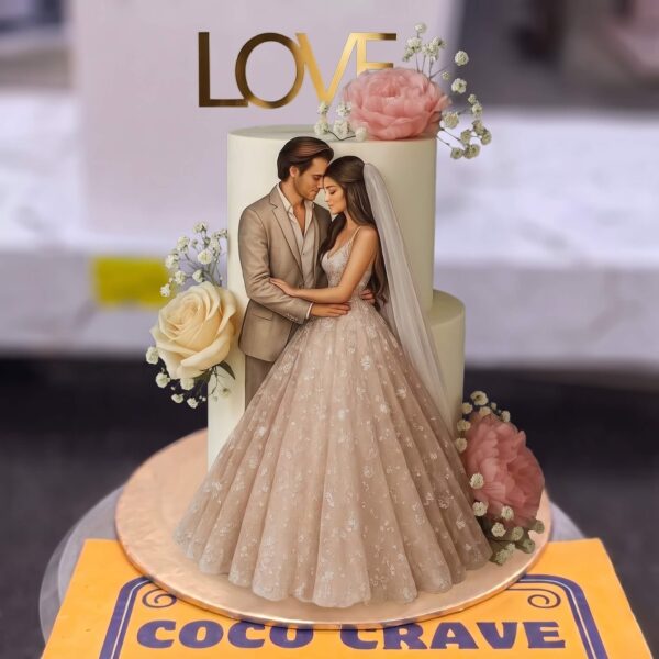 Champagne Gown Love Two Tier Walima Cake in Lahore — delivered in Lahore