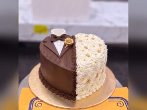 Chocolate Couple Heart Engagement Cake in Lahore