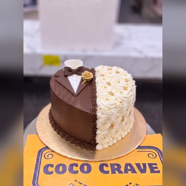 Chocolate Couple Heart Engagement Cake in Lahore — delivered in Lahore