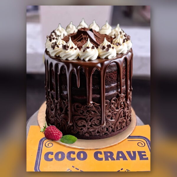 Chocolate Drip Cake with Cream Rosettes in Lahore — delivered in Iqbal Town, Lahore