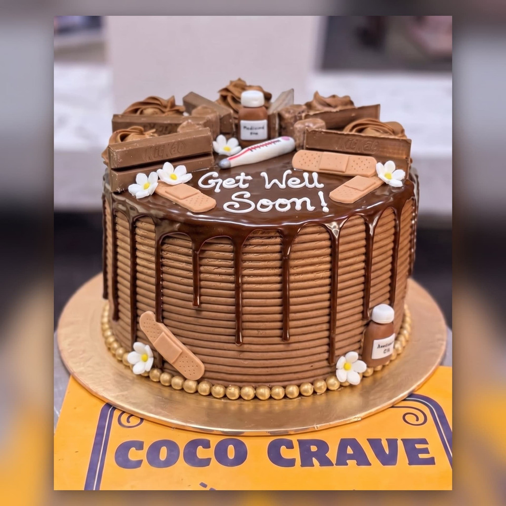 Chocolate Get Well Soon Cake with Bandages in Lahore Chocolate Get Well Soon Cake with Bandages in Lahore — CocoCrave Lahore