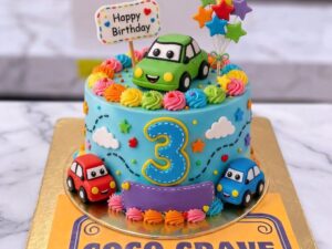 Colourful Racing Third Birthday Cake in Lahore