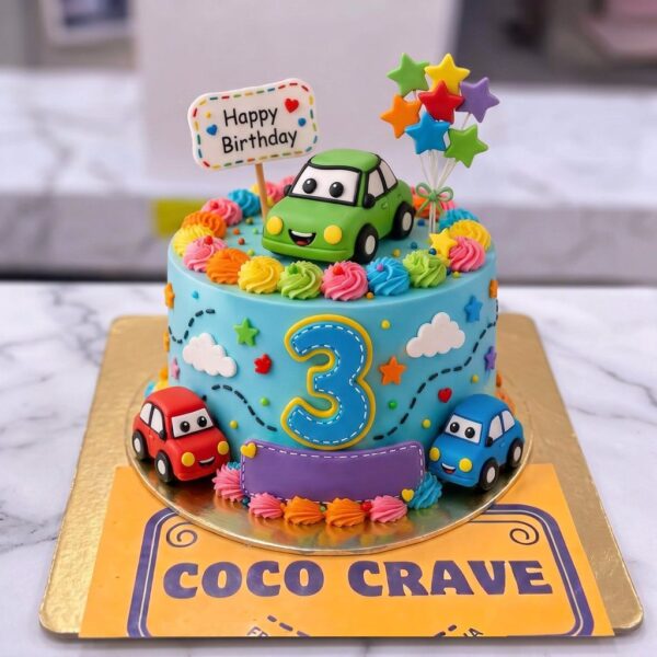 Colourful Racing Third Birthday Cake in Lahore — delivered in Lahore