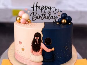 Couple Anniversary Cake Pink and Navy in Lahore
