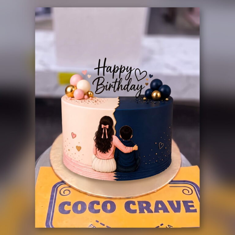 Couple Anniversary Cake Pink and Navy in Lahore