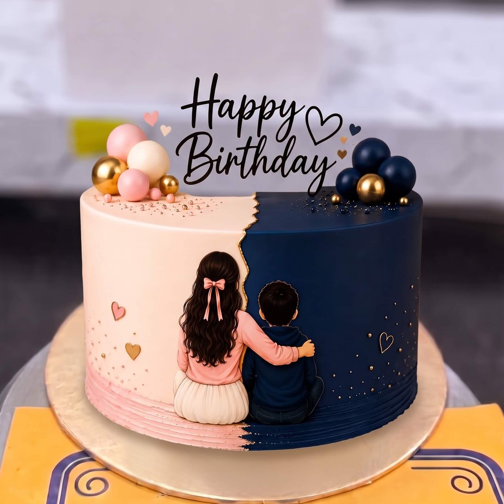 Couple Anniversary Cake Pink and Navy in Lahore Couple Anniversary Cake Pink and Navy by CocoCrave.pk in Lahore