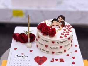 Couple Hearts Cake with Roses in Lahore