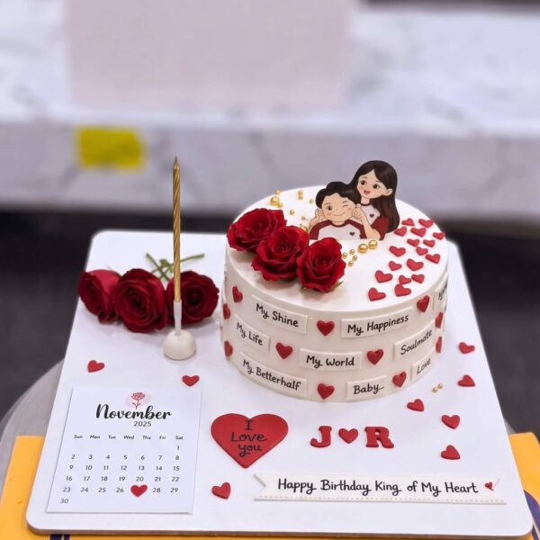 Couple Hearts Cake with Roses in Lahore — delivered in Eme Society, Lahore