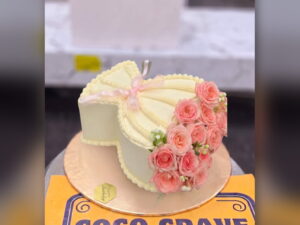 Cream Heart Cake with Pink Roses in Lahore — delivered in Lahore Cake Delivery Dha, Lahore
