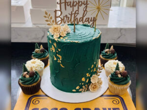 Emerald Floral Cake with Matching Cupcakes in Lahore