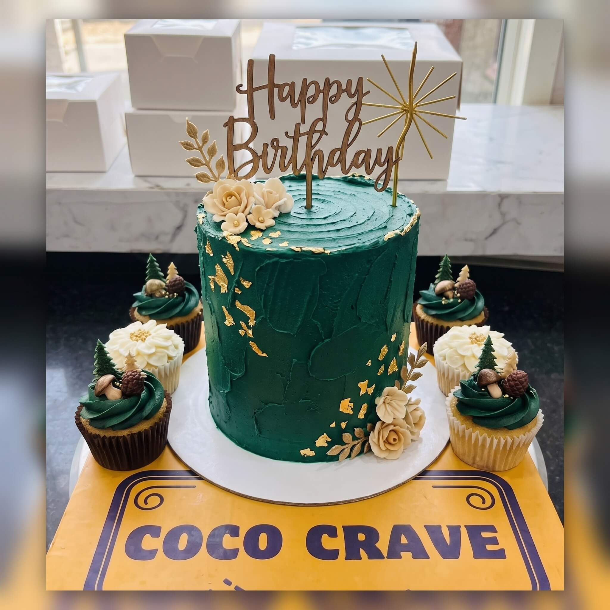 Emerald Floral Cake with Matching Cupcakes in Lahore Emerald Floral Cake with Matching Cupcakes in Lahore — CocoCrave Lahore
