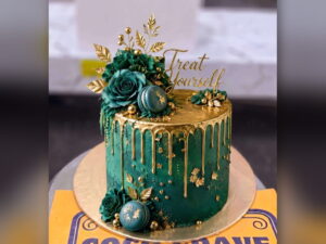 Emerald Green and Gold Drip Cake in Lahore — CocoCrave.pk Lahore