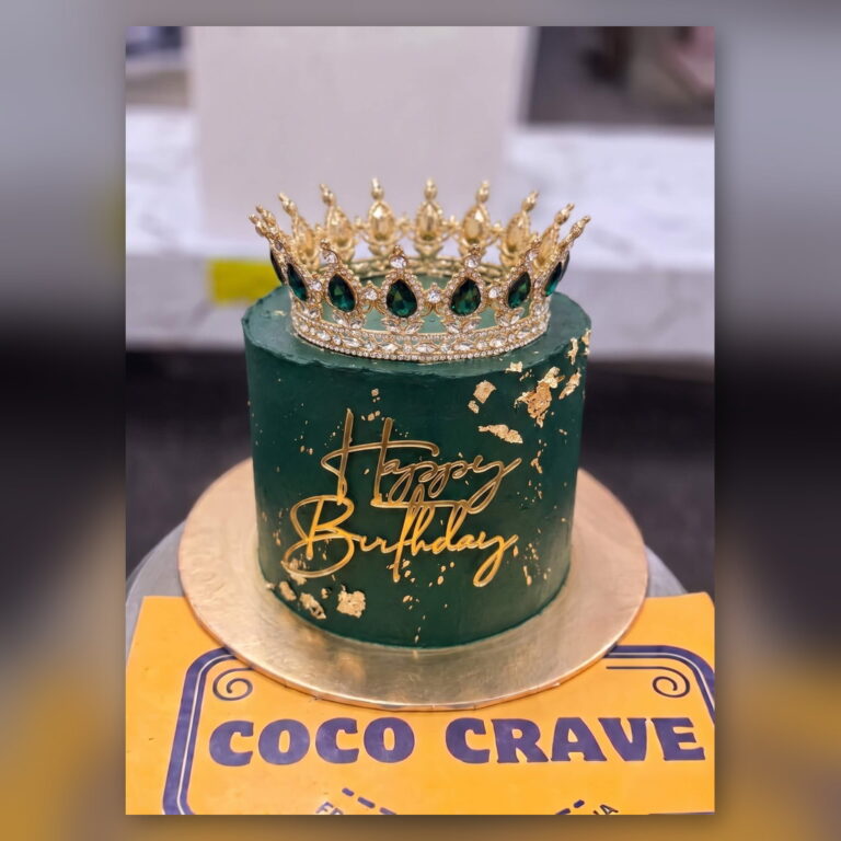 Emerald Green Gold Leaf Crown Cake in Lahore
