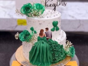 Emerald Green Gown Two Tier Walima Cake in Lahore