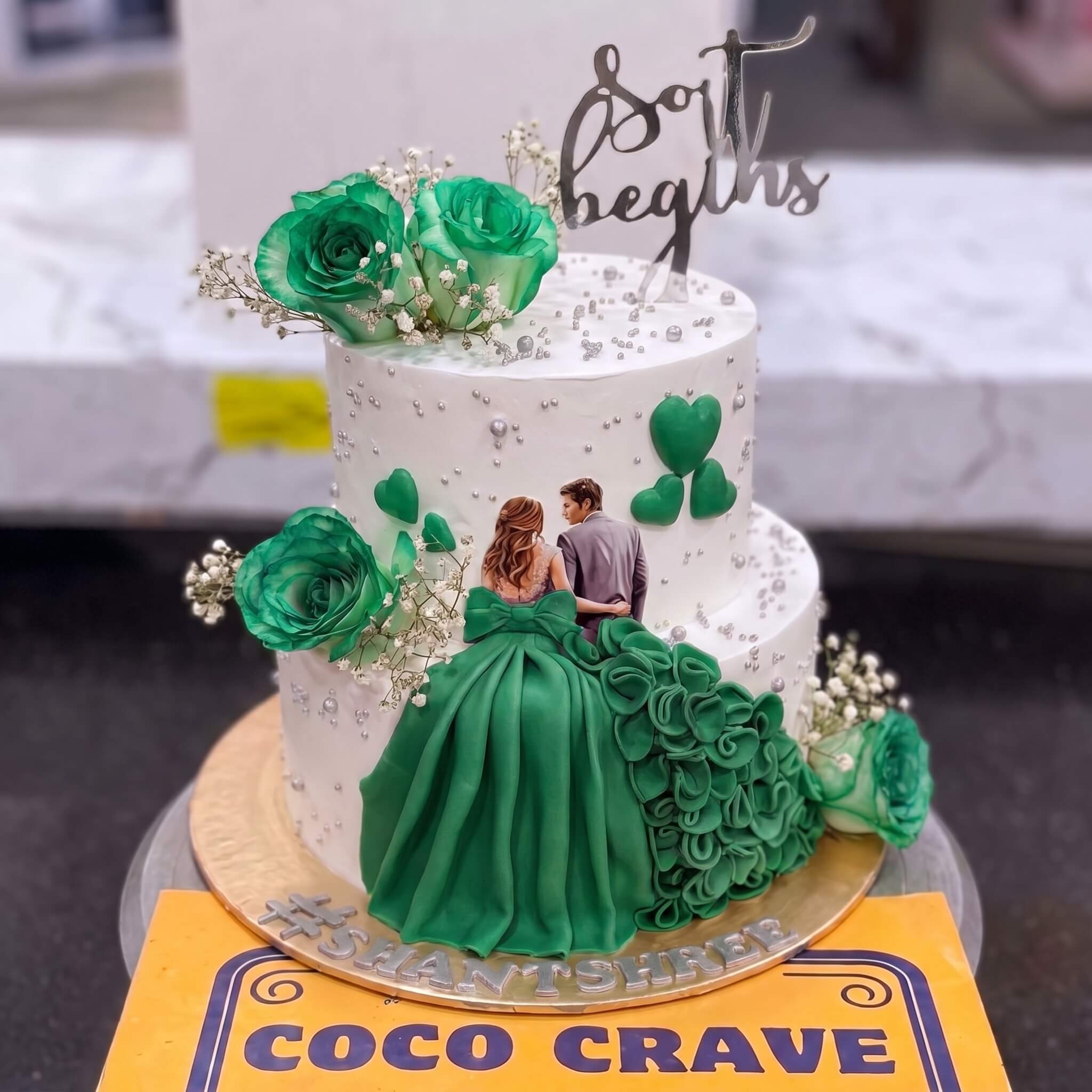 Emerald Green Gown Two Tier Walima Cake in Lahore Emerald Green Gown Two Tier Walima Cake in Lahore — CocoCrave Lahore
