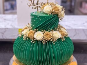 Emerald Green Pleated Two Tier Nikkah Cake in Lahore