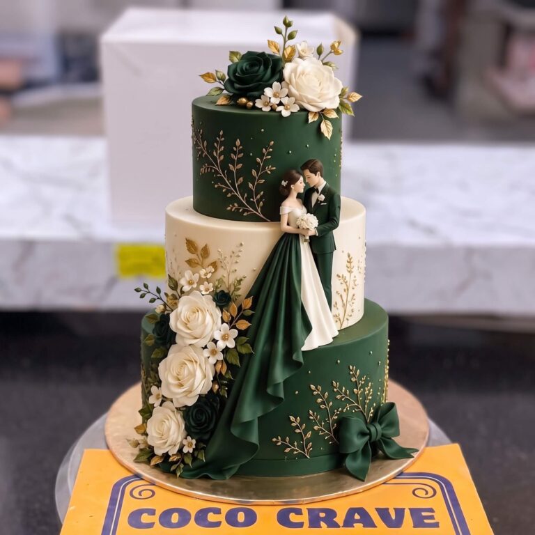 Emerald Green Three Tier Bride and Groom Walima Cake in Lahore