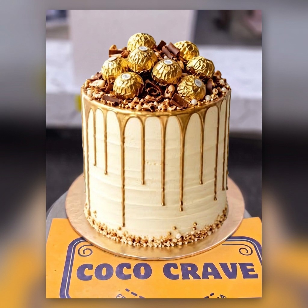 Ferrero Rocher Golden Drip Cake in Lahore Ferrero Rocher Golden Drip Cake in Lahore — CocoCrave Lahore