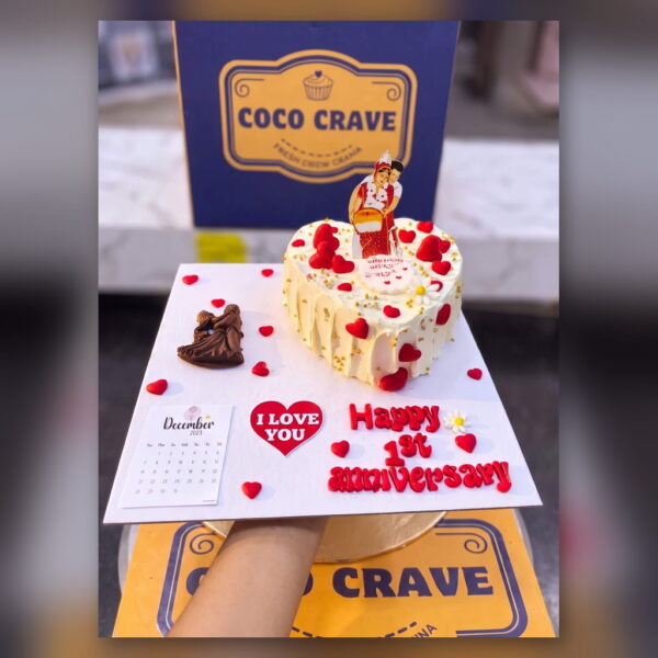 First Anniversary Heart Cake with Roses in Lahore — delivered in Lake City, Lahore
