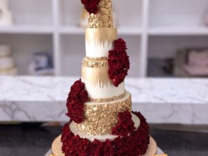 Gold and Red Rose Grand Tiered Walima Cake in Lahore