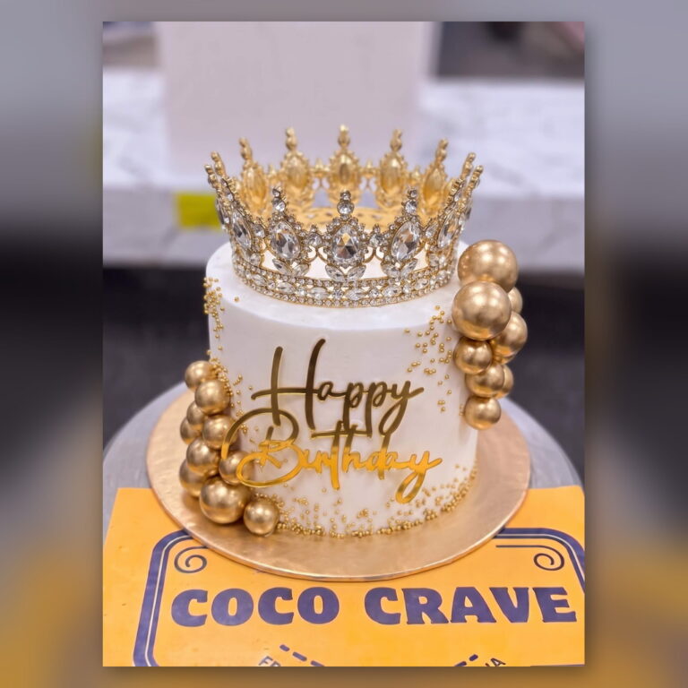Gold Balloon Crown Cake in Lahore