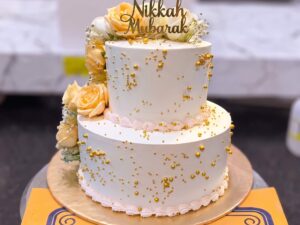 Gold Pearl and Peach Rose Two Tier Nikkah Cake in Lahore
