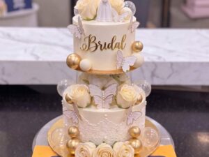 Gold Pearl Three Tier Bride Cake in Lahore