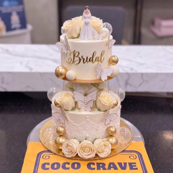 Gold Pearl Three Tier Bride Cake in Lahore — delivered in Lahore