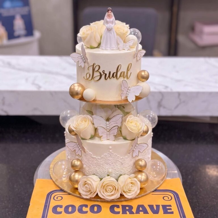 Gold Pearl Three Tier Bride Cake in Lahore