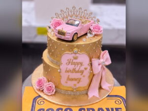 Gold Pink Car Crown Cake in Lahore — CocoCrave.pk Lahore