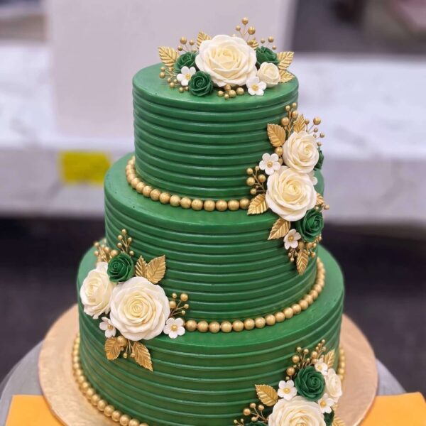 Green and Gold Three Tier Cake in Lahore — delivered in Gulberg, Lahore