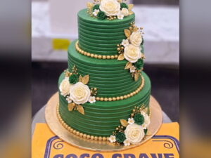 Green and Gold Three Tier Cake in Lahore — CocoCrave.pk Lahore