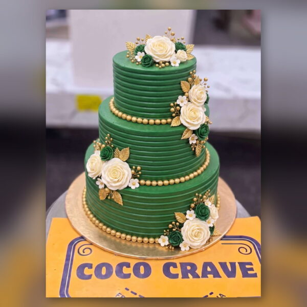 Green and Gold Three Tier Cake in Lahore — delivered in Sabzazar, Lahore