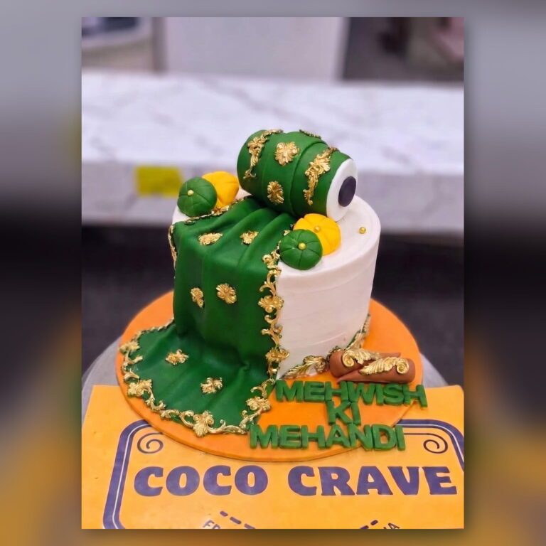 Green & White Mehndi Dholki Cake in Lahore