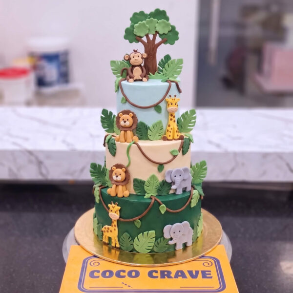 Green Jungle Animals Three Tier Cake in Lahore — delivered in Lahore