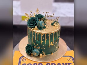 Green Rose Gold Drip Crown Cake in Lahore