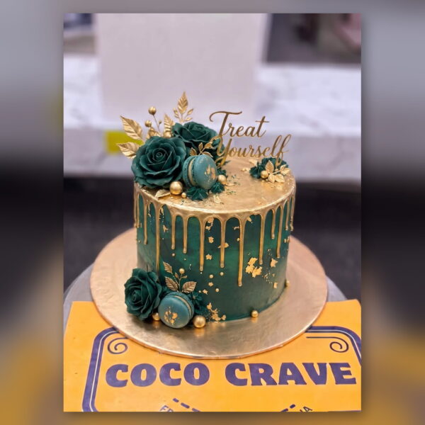 Green Rose Gold Drip Crown Cake in Lahore — delivered in Lahore