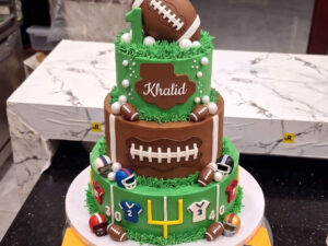 Green Three Tier Football Birthday Cake in Lahore