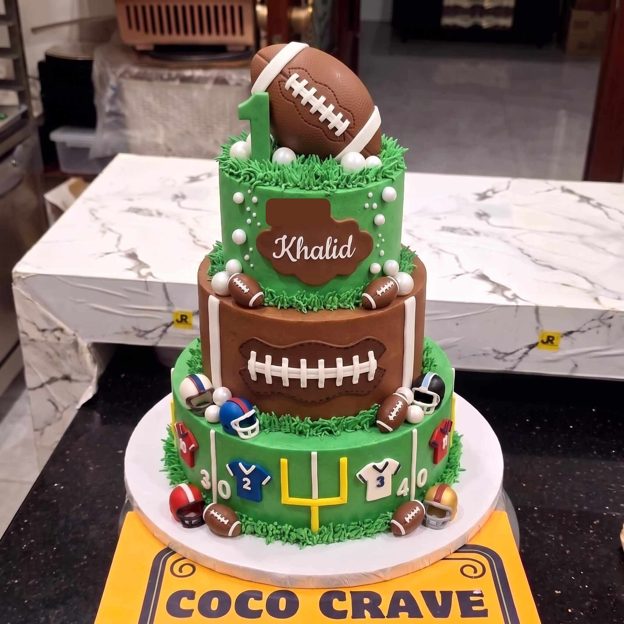 Green Three Tier Football Birthday Cake in Lahore Green Three Tier Football Birthday Cake in Lahore — CocoCrave Lahore