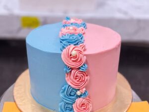 Half Blue Half Pink Rose Cake in Lahore