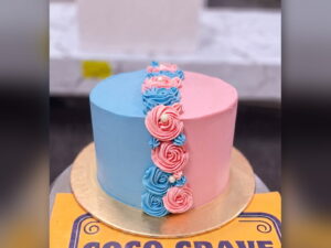 Half Blue Half Pink Rose Cake in Lahore