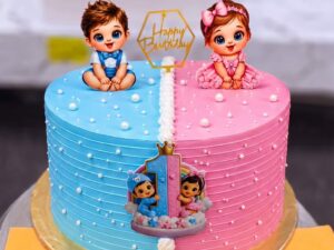 Half Blue Half Pink Twin Babies Cake in Lahore